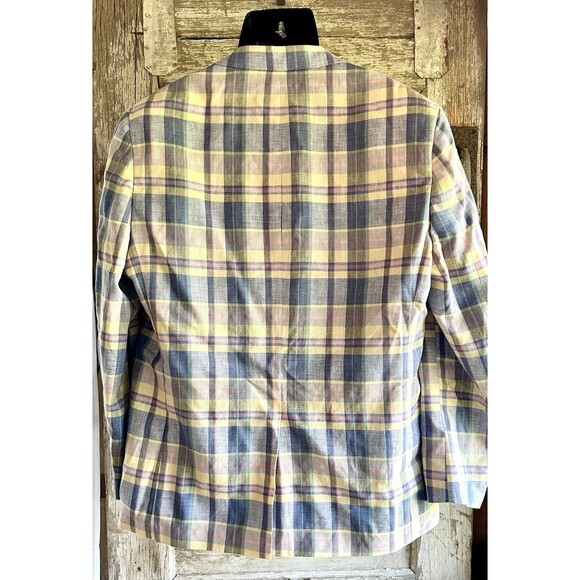 Club Room Men's Size 44r Multicolor Plaid Linen Blend Blazer Jacket - Picture 5 of 16